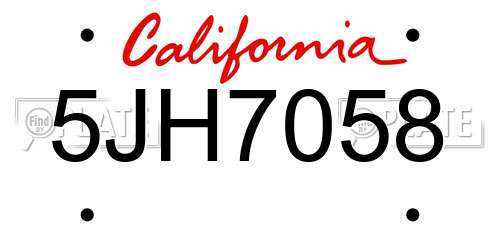 5JH7058 California License Plate