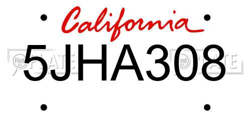 5JHA308 California License Plate