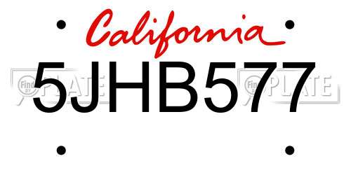 5JHB577 California License Plate