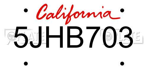 5JHB703 California License Plate
