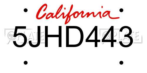 5JHD443 California License Plate