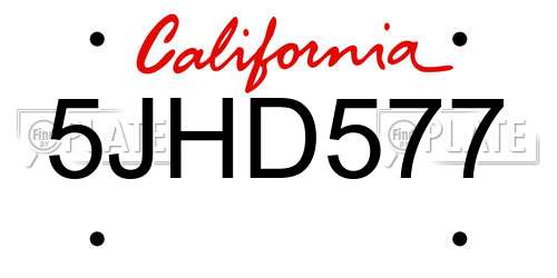 5JHD577 California License Plate