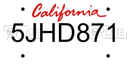 5JHD871 California License Plate