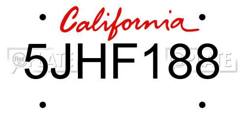5JHF188 California License Plate