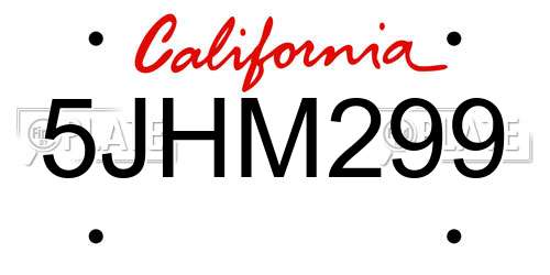 5JHM299 California License Plate