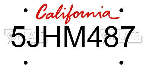 5JHM487 California License Plate