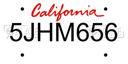 5JHM656 California License Plate