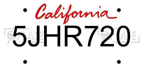 5JHR720 California License Plate