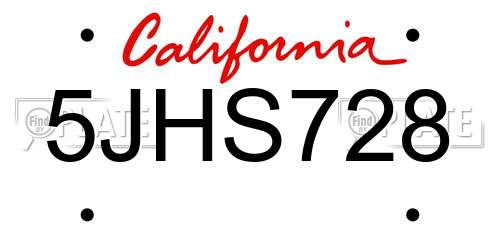 5JHS728 California License Plate