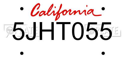 5JHT055 California License Plate