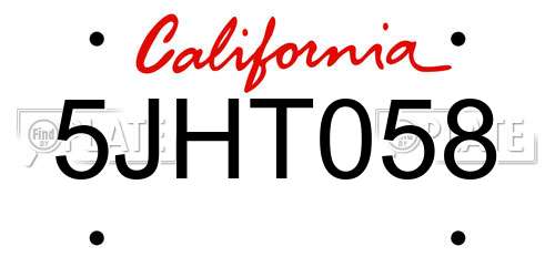5JHT058 California License Plate