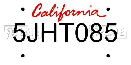 5JHT085 California License Plate