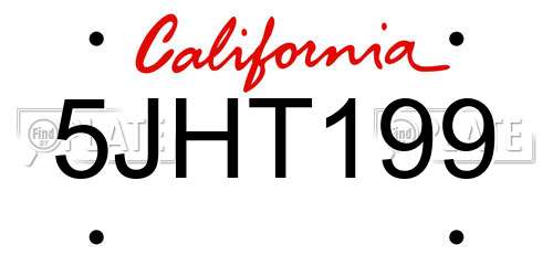 5JHT199 California License Plate