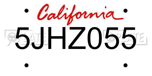 5JHZ055 California License Plate