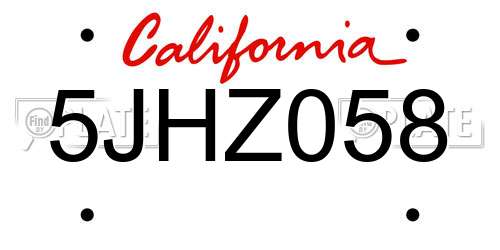 5JHZ058 California License Plate