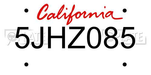5JHZ085 California License Plate