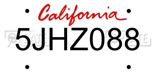 5JHZ088 California License Plate