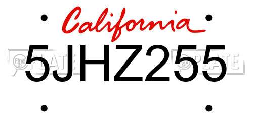 5JHZ255 California License Plate