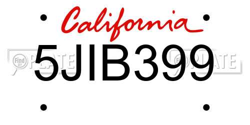 5JIB399 California License Plate
