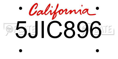 5JIC896 California License Plate