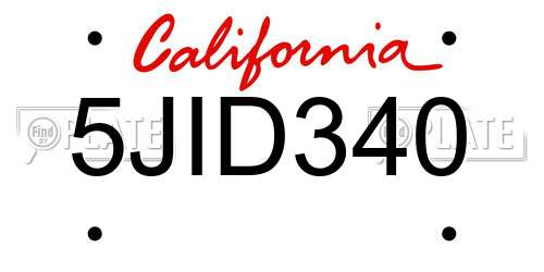 5JID340 California License Plate