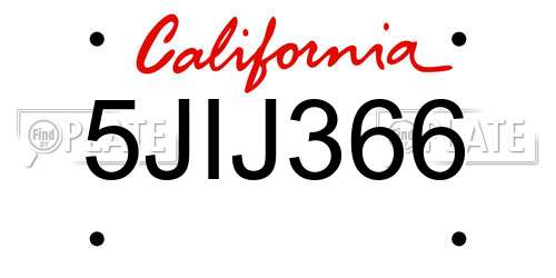 5JIJ366 California License Plate