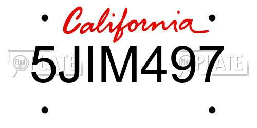 5JIM497 California License Plate