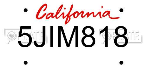 5JIM818 California License Plate