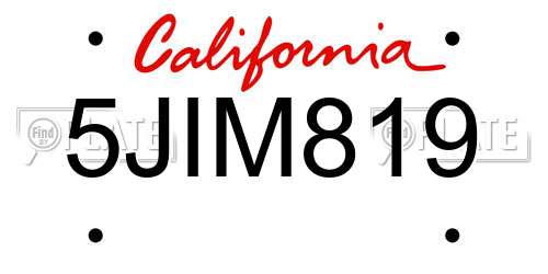 5JIM819 California License Plate