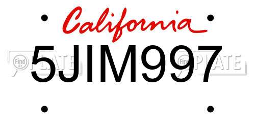 5JIM997 California License Plate