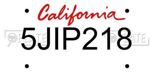 5JIP218 California License Plate