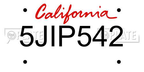 5JIP542 California License Plate