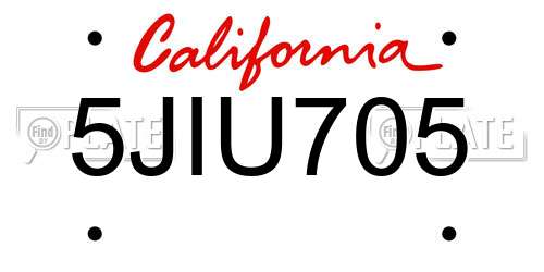 5JIU705 California License Plate