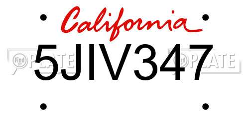 5JIV347 California License Plate