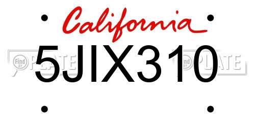 5JIX310 California License Plate