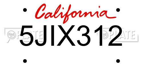 5JIX312 California License Plate