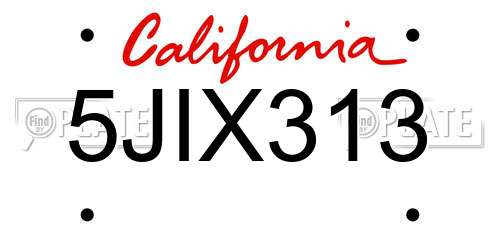5JIX313 California License Plate