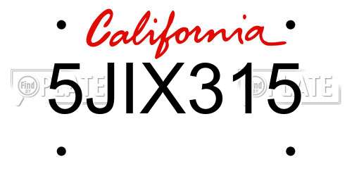 5JIX315 California License Plate