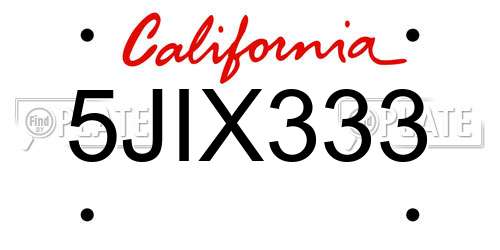 5JIX333 California License Plate