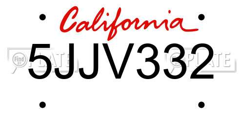 5JJV332 California License Plate