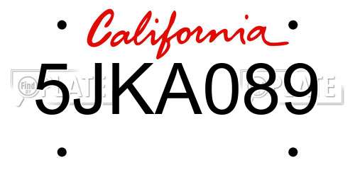 5JKA089 California License Plate