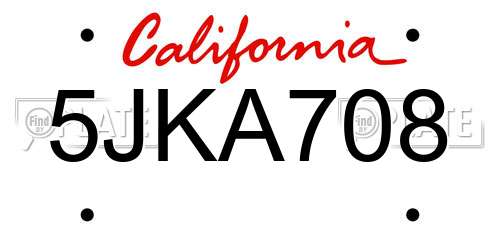 5JKA708 California License Plate