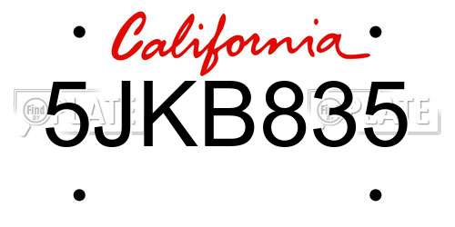 5JKB835 California License Plate