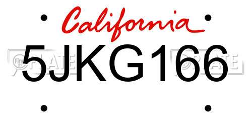 5JKG166 California License Plate