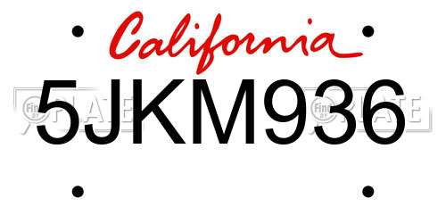 5JKM936 California License Plate