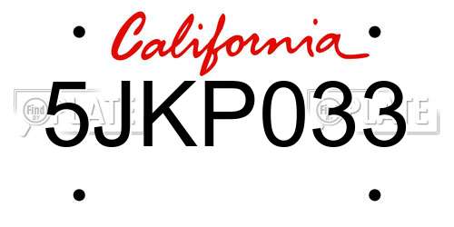 5JKP033 California License Plate