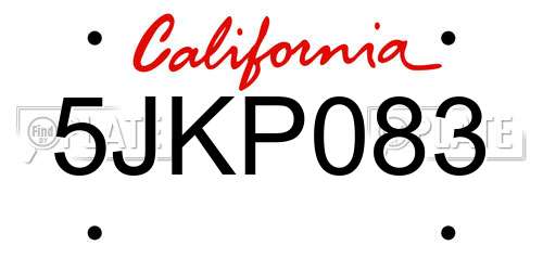 5JKP083 California License Plate