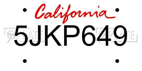 5JKP649 California License Plate