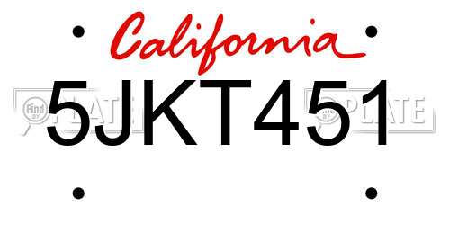 5JKT451 California License Plate