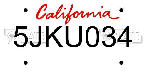5JKU034 California License Plate
